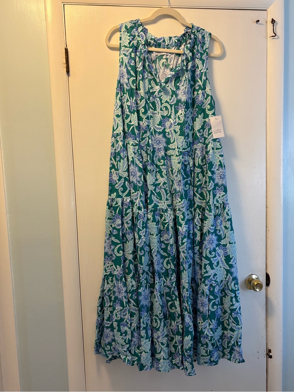 Market & Spruce Green Floral Sleeveless Peasant, Tiered Maxi Dress